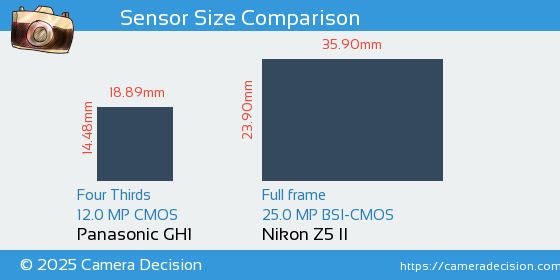 Panasonic GH1 vs Nikon Z5 II Sensor Size Comparison