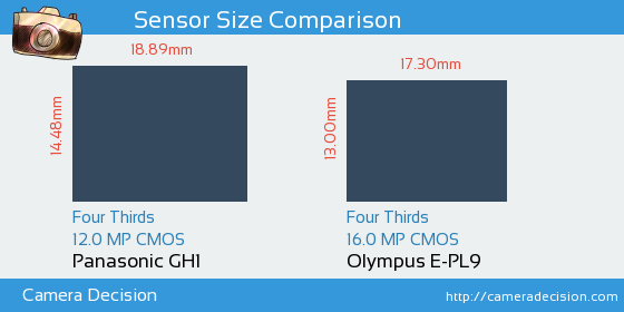 Panasonic GH1 vs Olympus E-PL9 Sensor Size Comparison