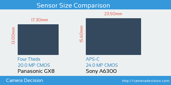 Panasonic GX8 vs Sony A6300 Sensor Size Comparison