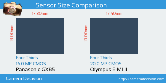 Panasonic GX85 vs Olympus E-M1 II Sensor Size Comparison