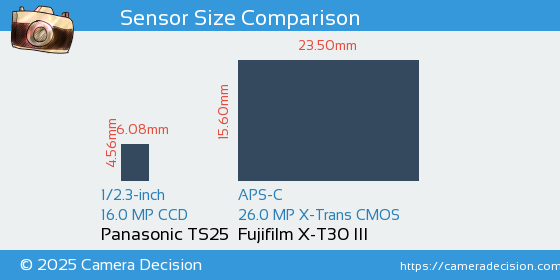 Panasonic TS25 vs Fujifilm X-T30 III Sensor Size Comparison