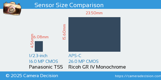 Panasonic TS5 vs Ricoh GR IV Monochrome Sensor Size Comparison