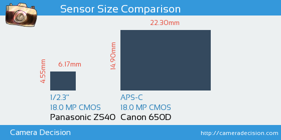 Panasonic ZS40 vs Canon 650D Sensor Size Comparison