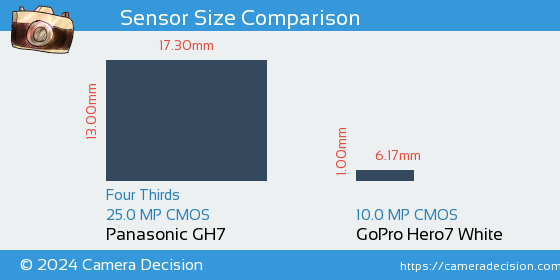 Panasonic GH7 vs GoPro Hero7 White Sensor Size Comparison