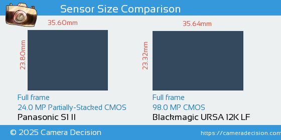 Panasonic S1 II vs Blackmagic URSA 12K LF Sensor Size Comparison