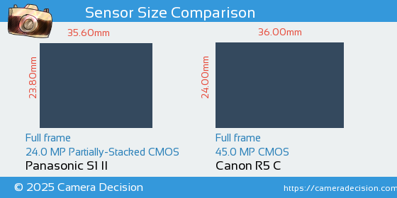 Panasonic S1 II vs Canon R5 C Sensor Size Comparison