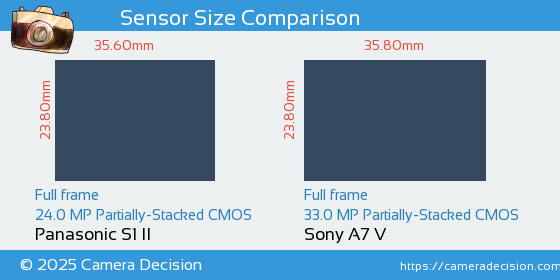 Panasonic S1 II vs Sony A7 V Sensor Size Comparison