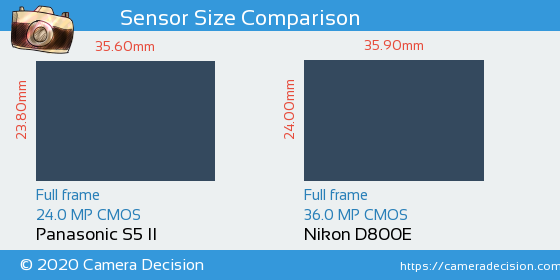Panasonic S5 II vs Nikon D800E Sensor Size Comparison