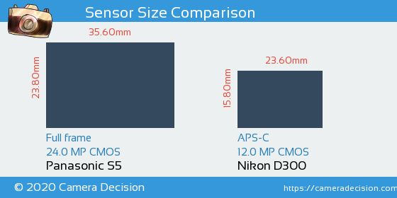 Panasonic S5 vs Nikon D300 Sensor Size Comparison