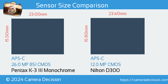 Pentax K-3 III Mono vs Nikon D300 Sensor Size Comparison