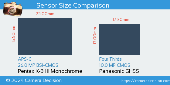 Pentax K-3 III Mono vs Panasonic GH5S Sensor Size Comparison