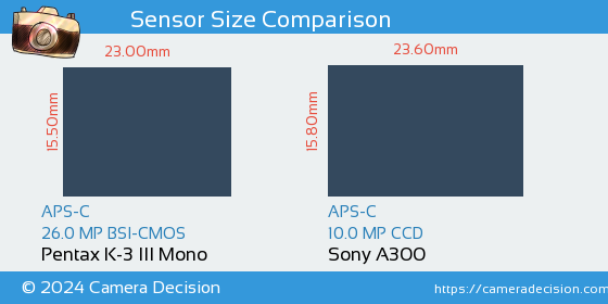 Pentax K-3 III Mono vs Sony A300 Sensor Size Comparison