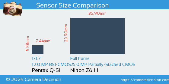 Pentax Q-S1 vs Nikon Z6 III Sensor Size Comparison