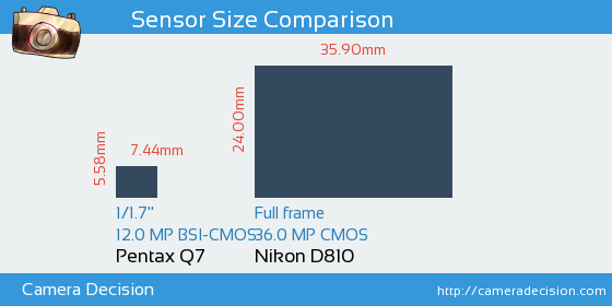 Pentax Q7 vs Nikon D810 Sensor Size Comparison