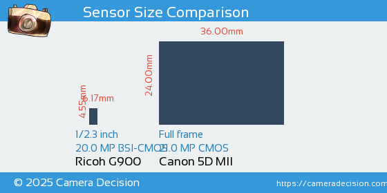 Ricoh G900 vs Canon 5D MII Sensor Size Comparison
