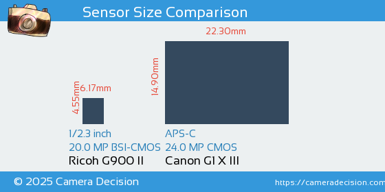 Ricoh G900 II vs Canon G1 X III Sensor Size Comparison