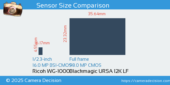 Ricoh WG-1000 vs Blackmagic URSA 12K LF Sensor Size Comparison