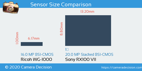 Ricoh WG-1000 vs Sony RX100 VII Sensor Size Comparison