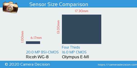 Ricoh WG-8 vs Olympus E-M1 Sensor Size Comparison