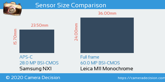Samsung NX1 vs Leica M11 Monochrom Sensor Size Comparison