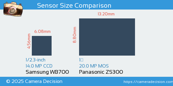Samsung WB700 vs Panasonic ZS300 Sensor Size Comparison
