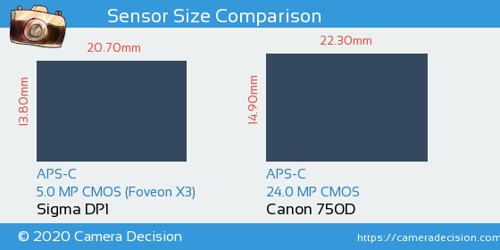 Sigma DP1 vs Canon 750D Sensor Size Comparison