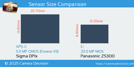 Sigma DP1x vs Panasonic ZS300 Sensor Size Comparison