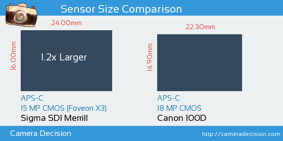 Sigma SD1 Merrill vs Canon 100D Sensor Size Comparison