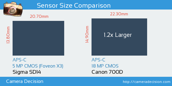 Sigma SD14 vs Canon 700D Sensor Size Comparison