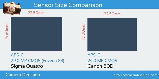 Sigma Quattro vs Canon 80D Sensor Size Comparison