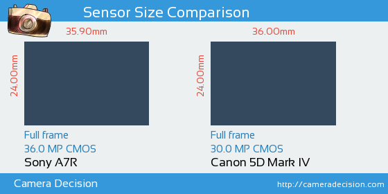 Sony A7R vs Canon 5D MIV Sensor Size Comparison