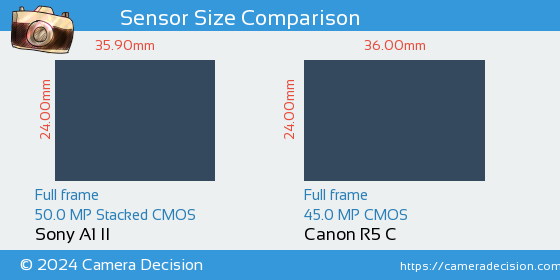 Sony A1 II vs Canon R5 C Sensor Size Comparison