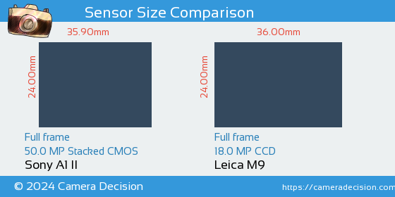 Sony A1 II vs Leica M9 Sensor Size Comparison