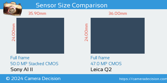 Sony A1 II vs Leica Q2 Sensor Size Comparison