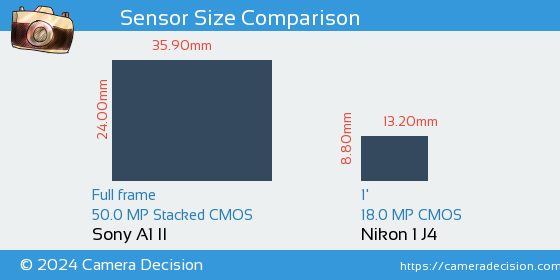 Sony A1 II vs Nikon 1 J4 Sensor Size Comparison