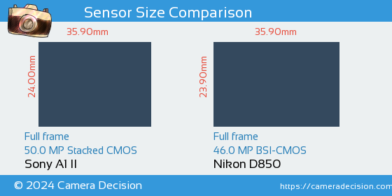 Sony A1 II vs Nikon D850 Sensor Size Comparison