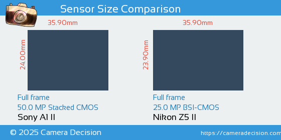 Sony A1 II vs Nikon Z5 II Sensor Size Comparison