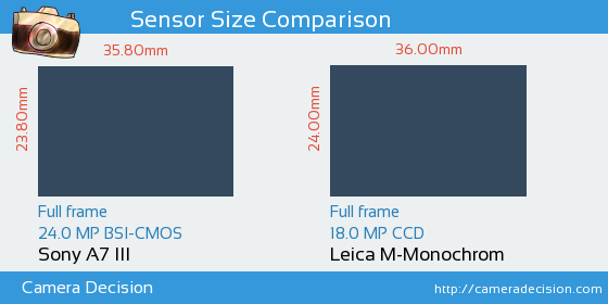 Sony A7 III vs Leica M-Monochrom Sensor Size Comparison