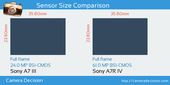 Sony A7 III vs Sony A7R IV Sensor Size Comparison