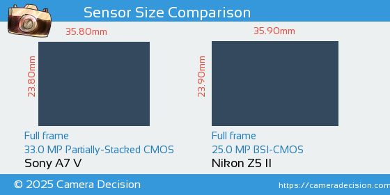 Sony A7 V vs Nikon Z5 II Sensor Size Comparison