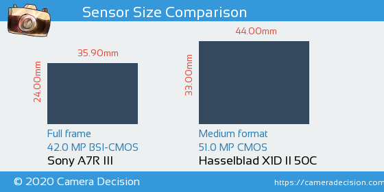 Sony A7R III vs Hasselblad X1D II Sensor Size Comparison