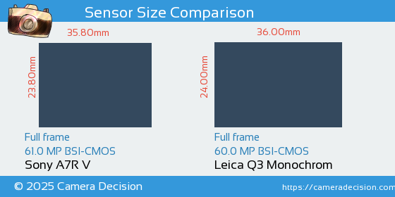 Sony A7R V vs Leica Q3 Monochrom Sensor Size Comparison