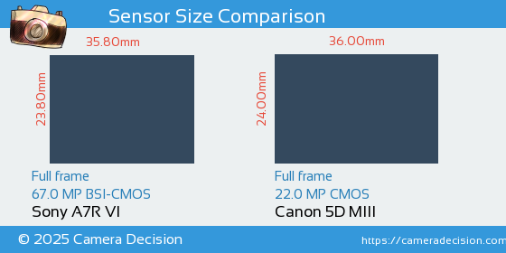 Sony A7R VI vs Canon 5D MIII Sensor Size Comparison