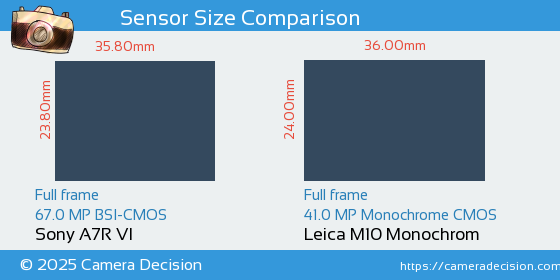 Sony A7R VI vs Leica M10 Monochrom Sensor Size Comparison