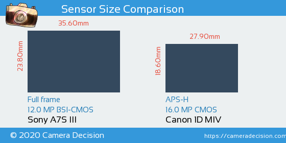 Sony A7S III vs Canon 1D MIV Sensor Size Comparison