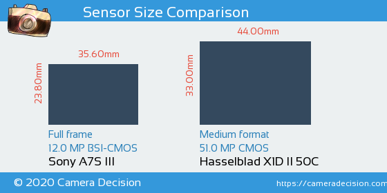 Sony A7S III vs Hasselblad X1D II Sensor Size Comparison