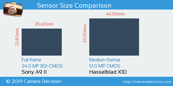 Sony A9 II vs Hasselblad X1D Sensor Size Comparison