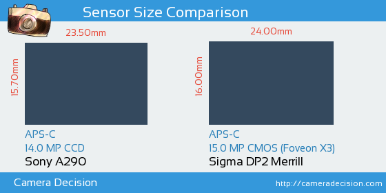 Sony A290 vs Sigma DP2 Merrill Sensor Size Comparison