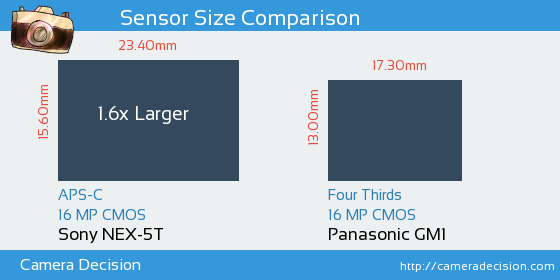 Sony NEX-5T vs Panasonic GM1 Sensor Size Comparison