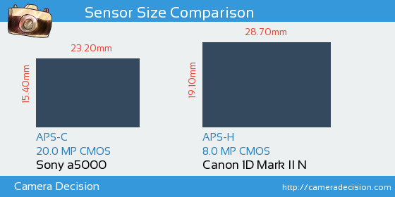 Sony a5000 vs Canon 1D MII N Sensor Size Comparison